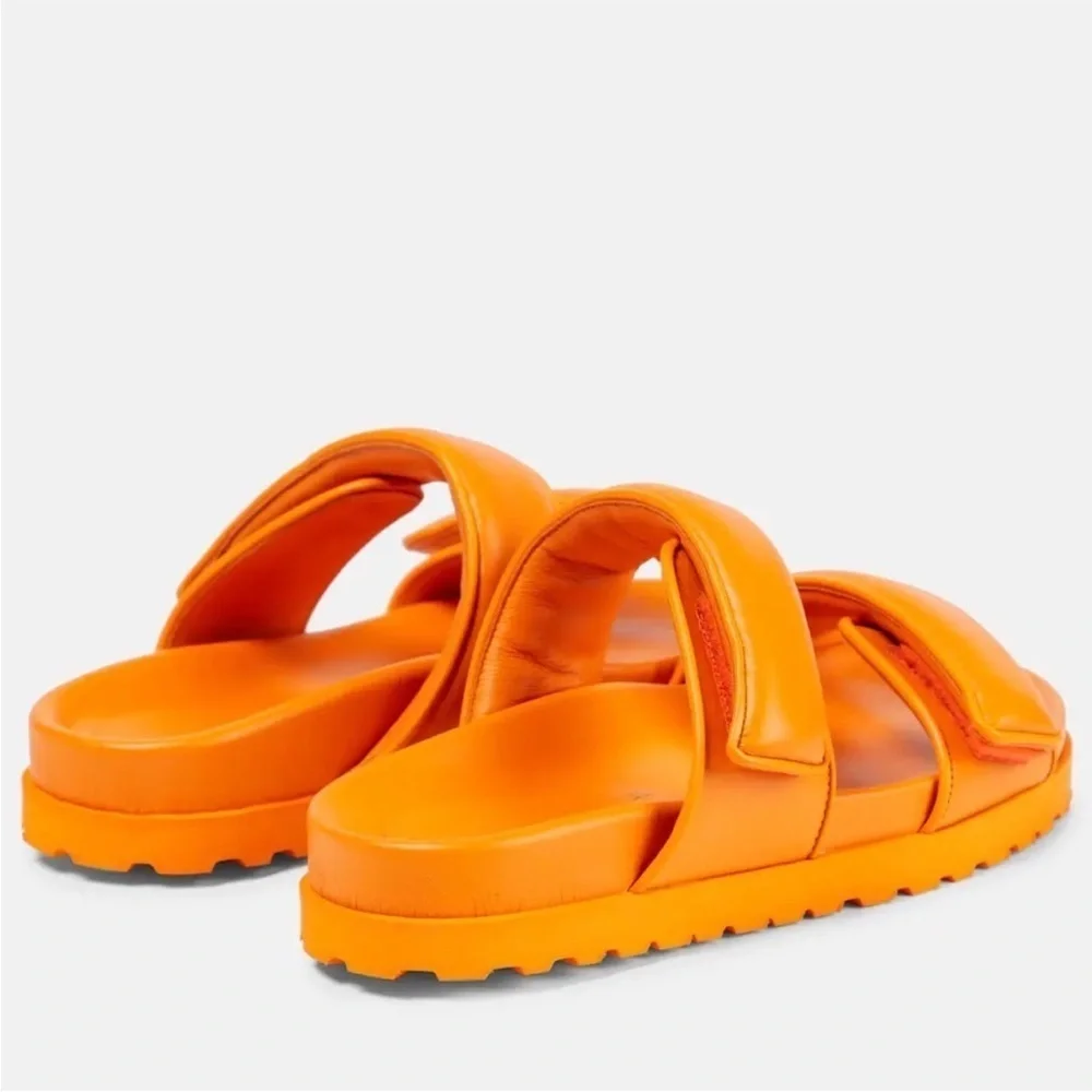 Gia Borghini x Pernille Teisbaek Sandals Leather Slides in Orange Leather